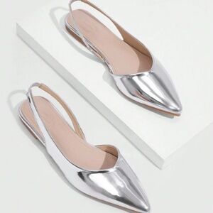 Silver Pointed Toe Flats